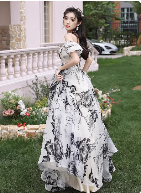Elegant A-Line Off-the-shoulder Floral Chiffon Evening Dress Birthday Dress