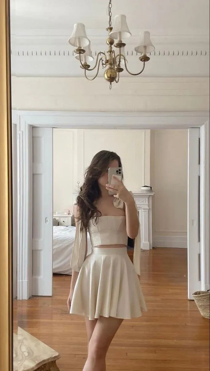 Elegant A-Line One-Shoulder Bow Champagne Mini Homecoming Dress Hot Sale