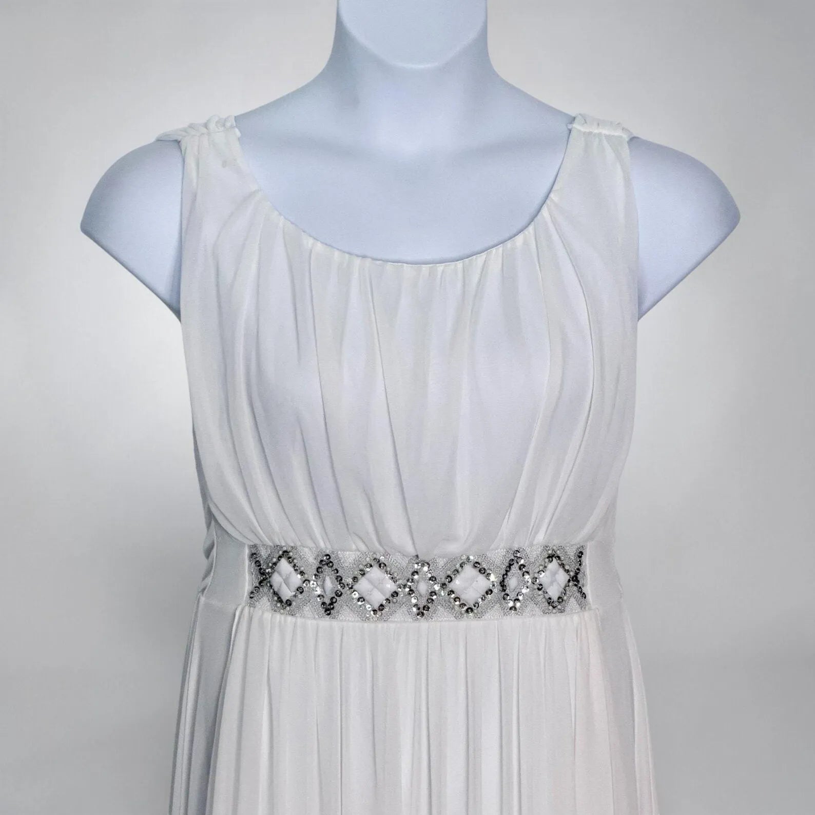 Elegant A-Line Round Neck Beaded Chiffon White Floor-Length Formal Prom Dress