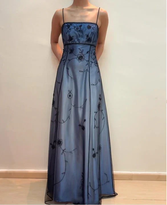 Elegant A-Line Spaghetti Straps Sleeveless Lace Up Floor-Length Prom Dress