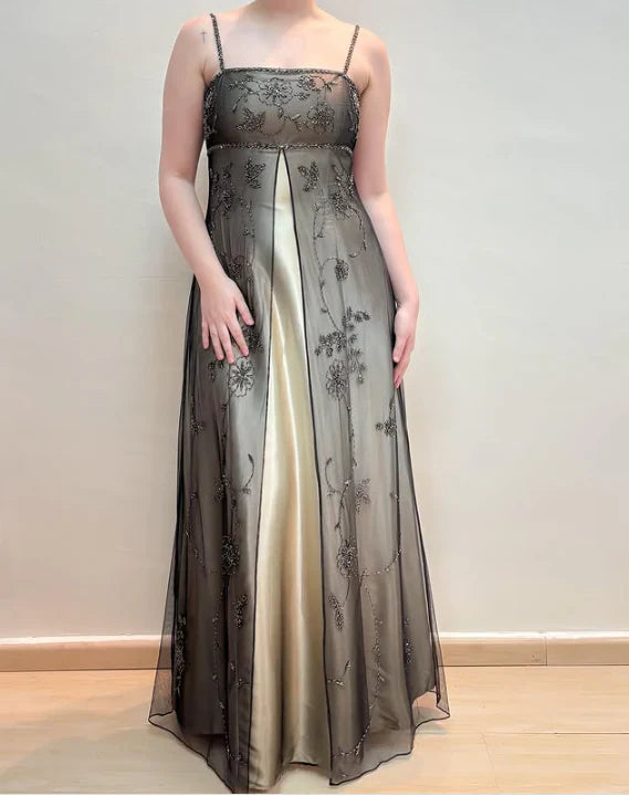 Elegant A-Line Spaghetti Straps Sleeveless Zipper Up Floor-Length Prom Dress