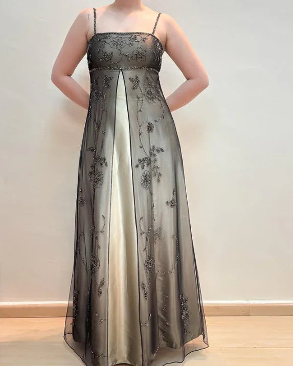 Elegant A-Line Spaghetti Straps Sleeveless Zipper Up Floor-Length Prom Dress