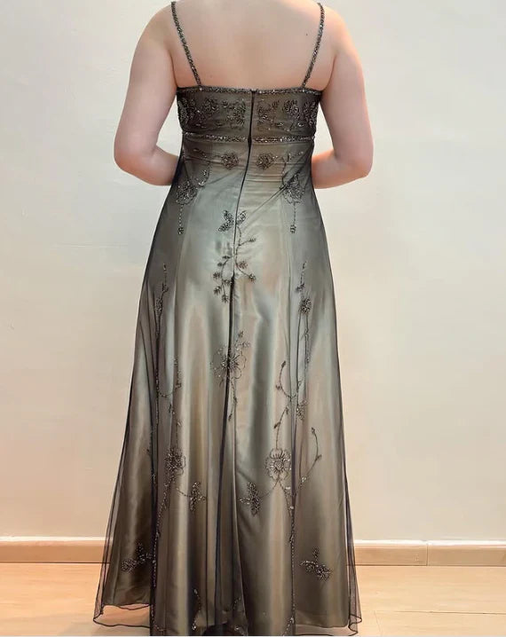 Elegant A-Line Spaghetti Straps Sleeveless Zipper Up Floor-Length Prom Dress