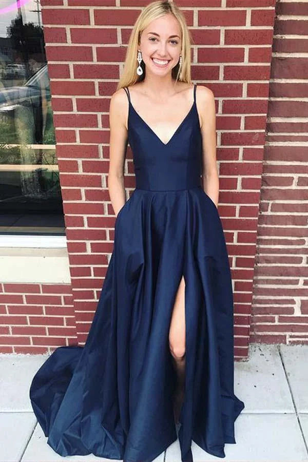 Elegant A-Line Spaghetti Straps Sleeveless Zipper Up Sweep/Brush Train Prom Dress
