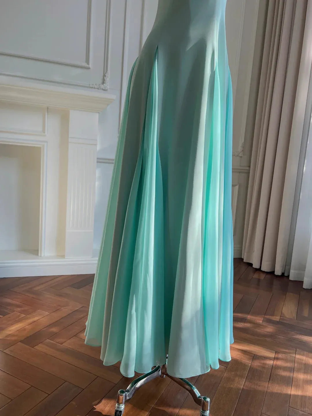 Elegant A-Line Square-Neck Sleeveless Chiffon Mint Green Maxi Evening Dress for Women