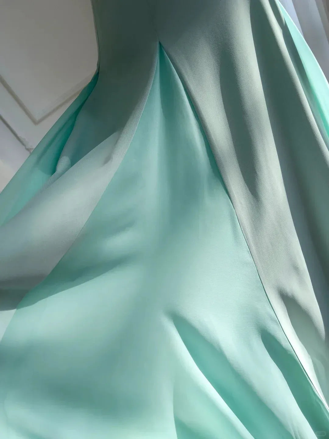 Elegant A-Line Square-Neck Sleeveless Chiffon Mint Green Maxi Evening Dress for Women