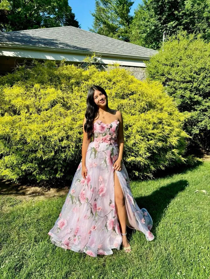 Elegant A-Line Strapless Sleeveless Chiffon Floor-Length Prom Dress