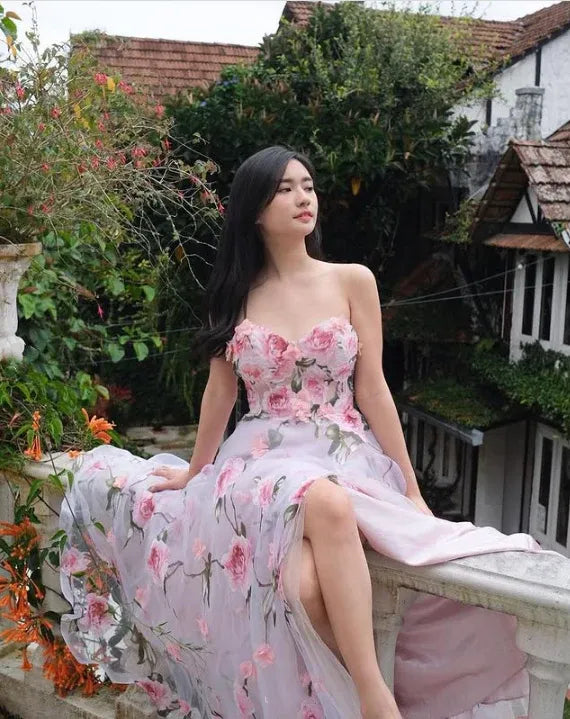 Elegant A-Line Strapless Sleeveless Chiffon Floor-Length Prom Dress