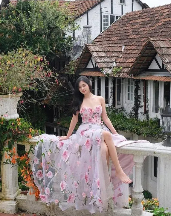 Elegant A-Line Strapless Sleeveless Chiffon Floor-Length Prom Dress