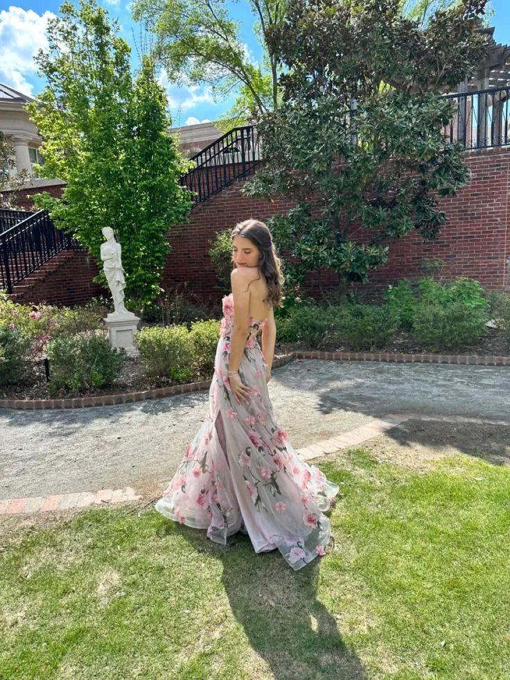 Elegant A-Line Strapless Sleeveless Chiffon Floor-Length Prom Dress