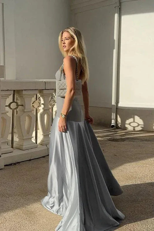 Elegant A-Line Strapless Two-Tone Gray Floor Length Prom Dress For Sale
