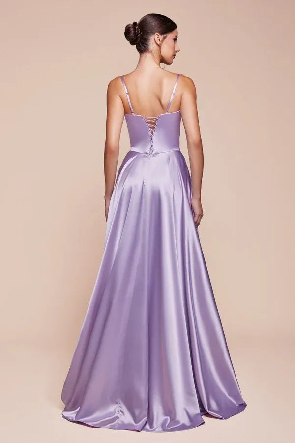 Elegant A-Line Sweetheart Corset Lavender Floor-Length Prom Dress With Pockets