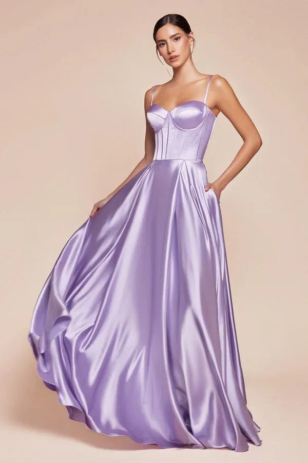 Elegant A-Line Sweetheart Corset Lavender Floor-Length Prom Dress With Pockets