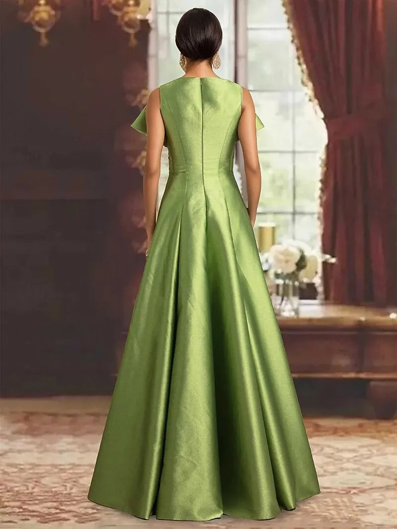 Elegant A-Line V-Neck Cap Sleeve Bow Olive Floor Length Prom Dress For Sale