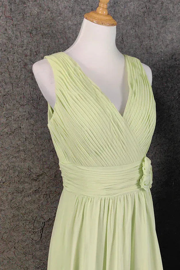 Elegant A-Line V-Neck Sleeveless Ruched Mint Floor-Length Prom Dresses