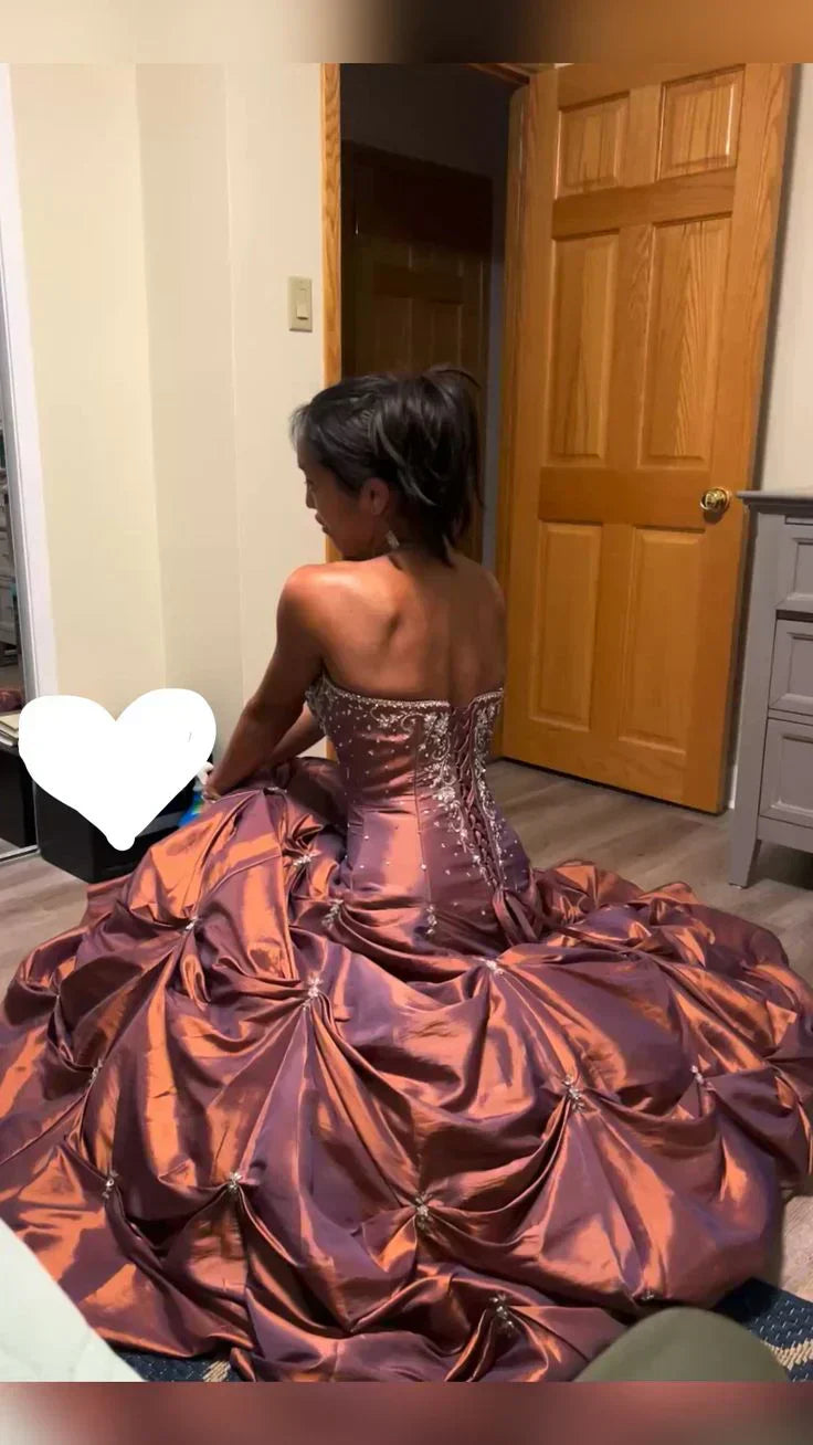 Elegant A-Line&Princess Strapless Sleeveless Lace Up Floor-Length Prom Dress