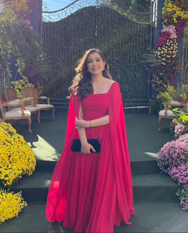 Plus Size A-line Cap Sleeve Pleated Chiffon Red Mother of the Bride Dresses