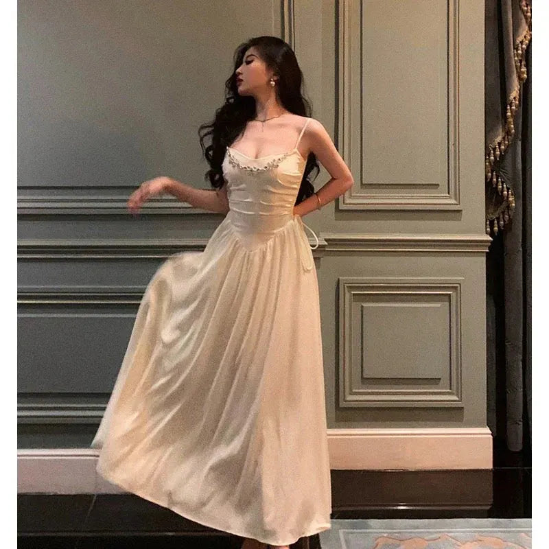 Elegant A-line Sweetheart-Strap Sleeveless Pearl Ivory Maxi Prom Dress for Women Custom