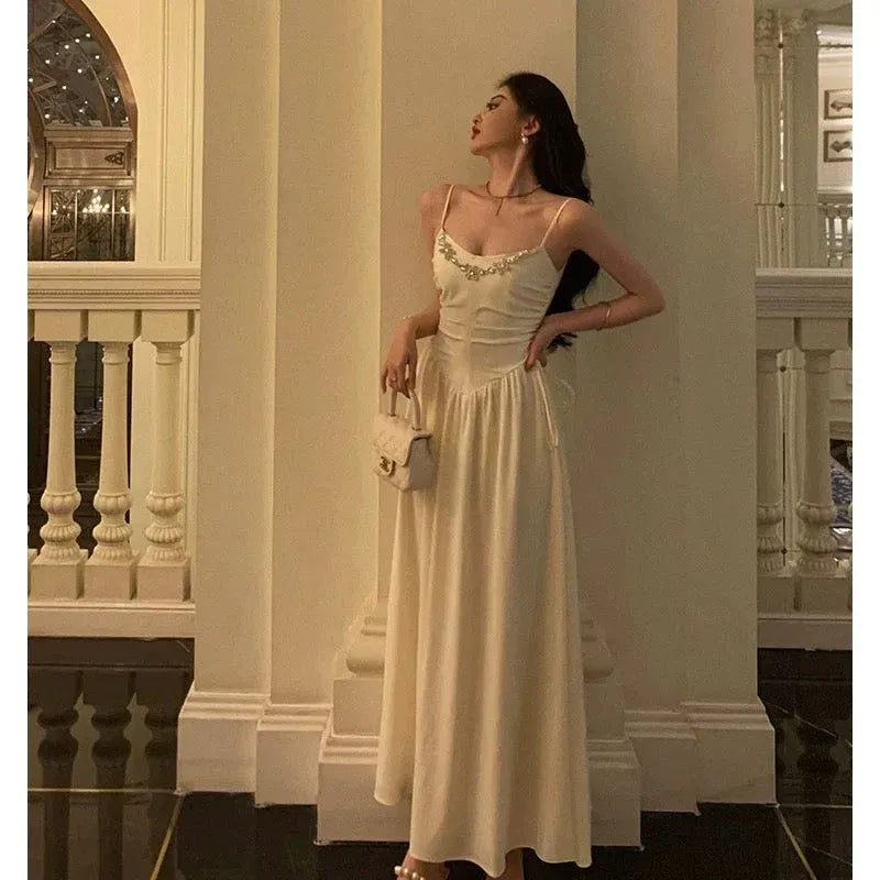 Elegant A-line Sweetheart-Strap Sleeveless Pearl Ivory Maxi Prom Dress for Women Custom