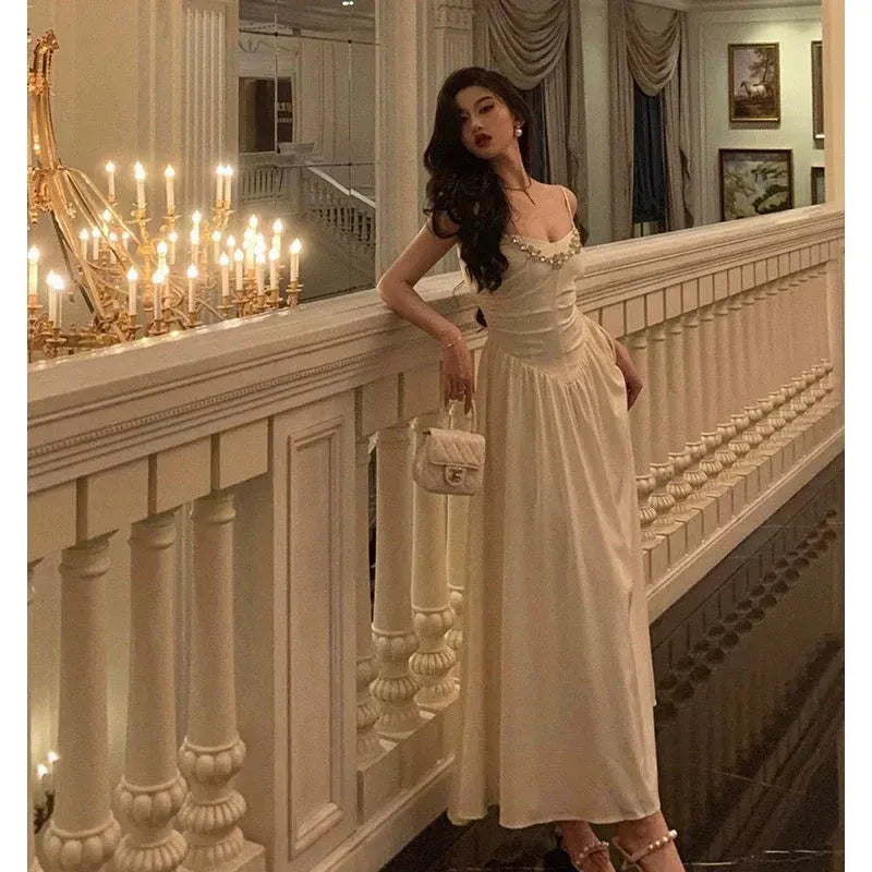 Elegant A-line Sweetheart-Strap Sleeveless Pearl Ivory Maxi Prom Dress for Women Custom