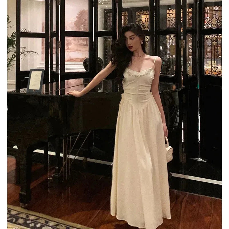 Elegant A-line Sweetheart-Strap Sleeveless Pearl Ivory Maxi Prom Dress for Women Custom