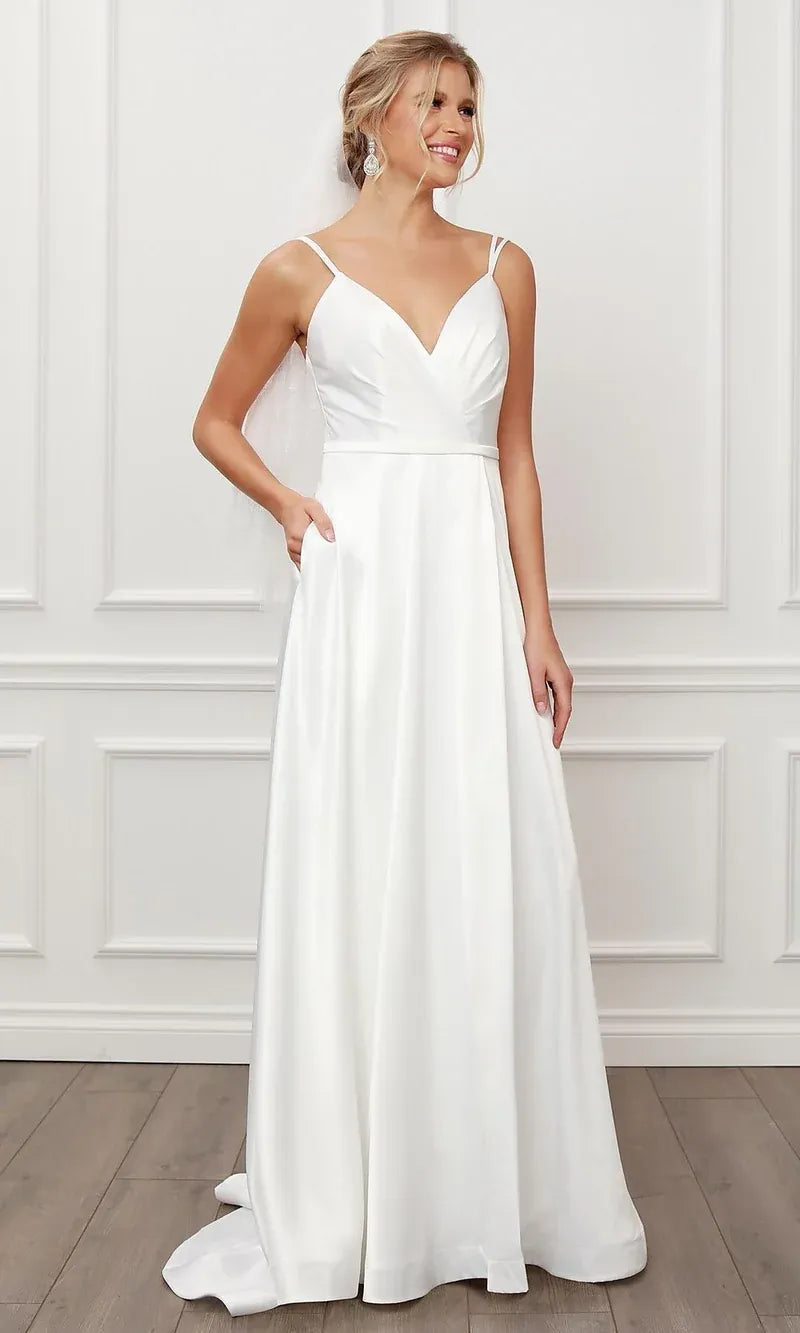 Elegant A-line V Neck White Floor Length Evening Dress With Pockets Hot Sale