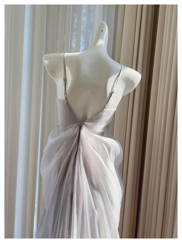 Elegant A Line Spaghetti Straps Chiffon Long Evening Dress Prom Dress