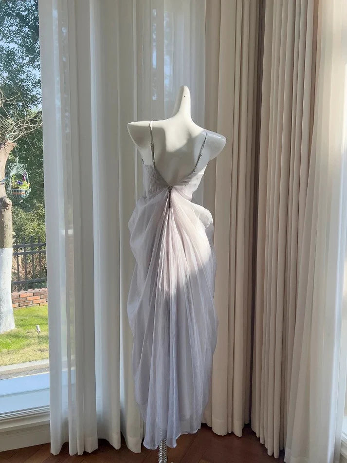 Elegant A Line Spaghetti Straps Chiffon Long Evening Dress Prom Dress
