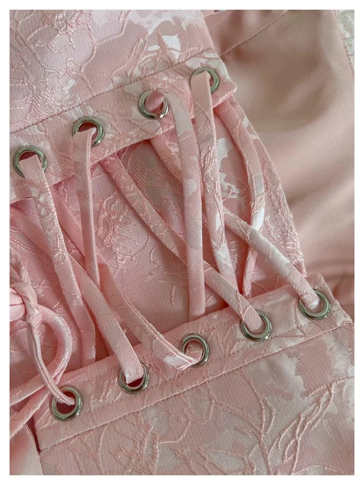 Elegant A Line Spaghetti Straps Floral Prints Pink Long Evening Dress Prom Dress