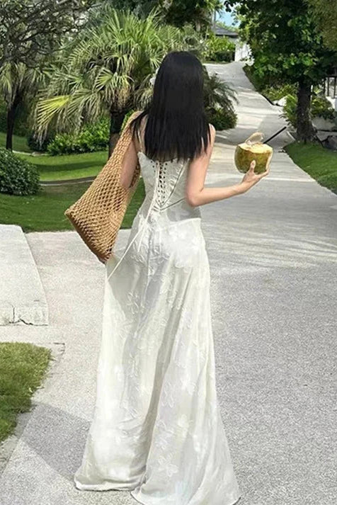 Elegant A Line Spaghetti Straps Lace White Long Evening Dress Party Dress