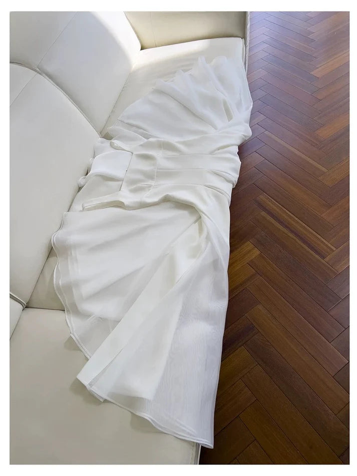 Elegant A Line Square Neck Organza White Long Evening Dress Prom Dress