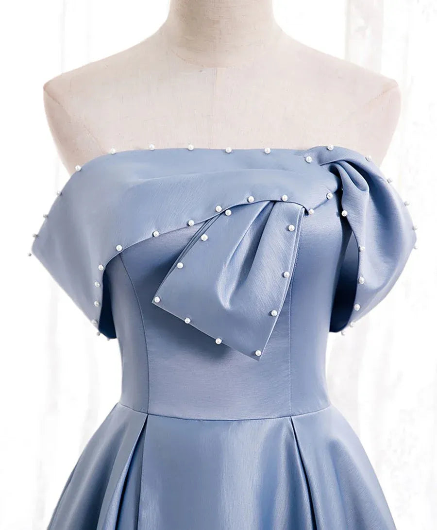 Elegant Ballgown Off-Shoulder Pearl-Bow Dusty Blue Long Prom Dress for Women Ready to Ship