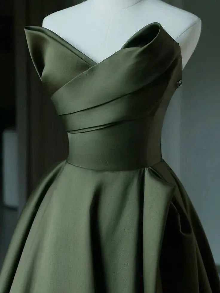 Elegant Ballgown Off-the-Shoulder Sleeveless Draped Olive Maxi Prom Dress for Women Custom