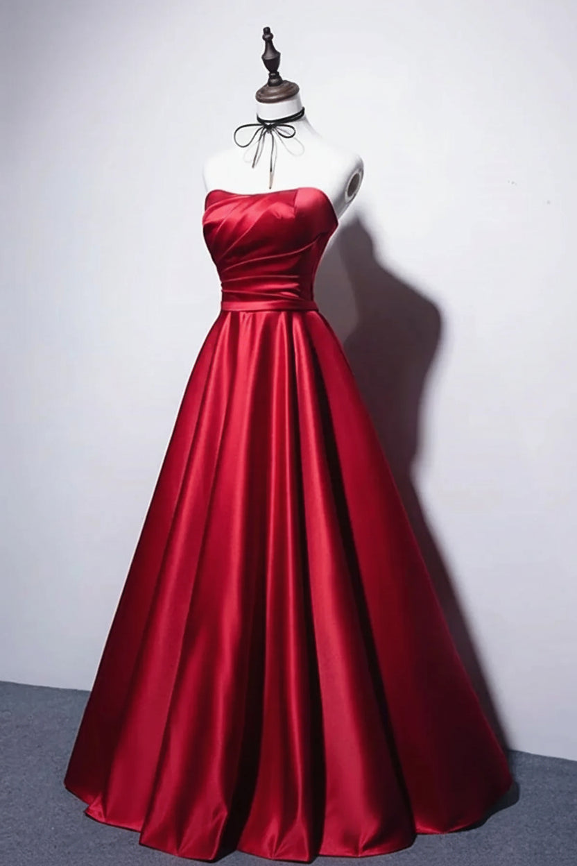 Elegant Ballgown Strapless Sleeveless Ruched Red Maxi Prom Dress for Women Custom
