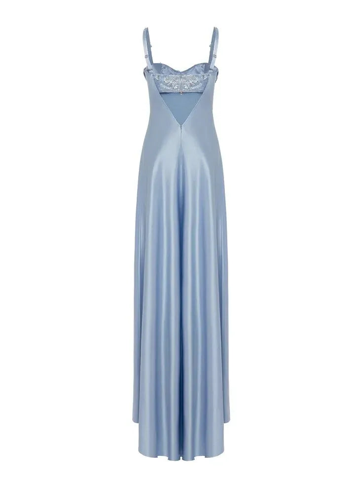 Elegant Column Cowl-Neck Sleeveless Beaded Sky Blue Maxi Prom Dress for Women ready to ship