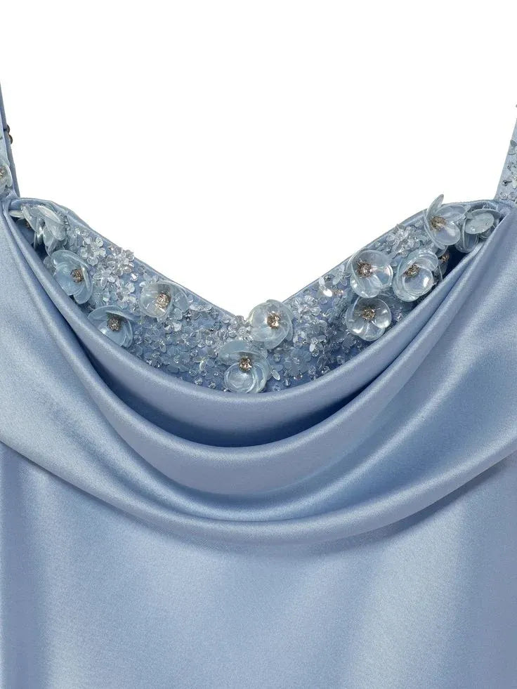 Elegant Column Cowl-Neck Sleeveless Beaded Sky Blue Maxi Prom Dress for Women ready to ship