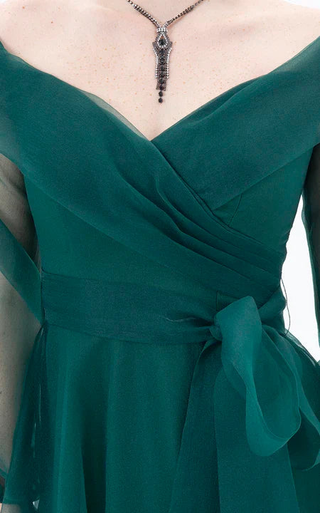 Elegant Long Sleeve Floor-length A Line Chiffon Zipper Formal Dress with Split Front Prom Dress/Dress For Formal