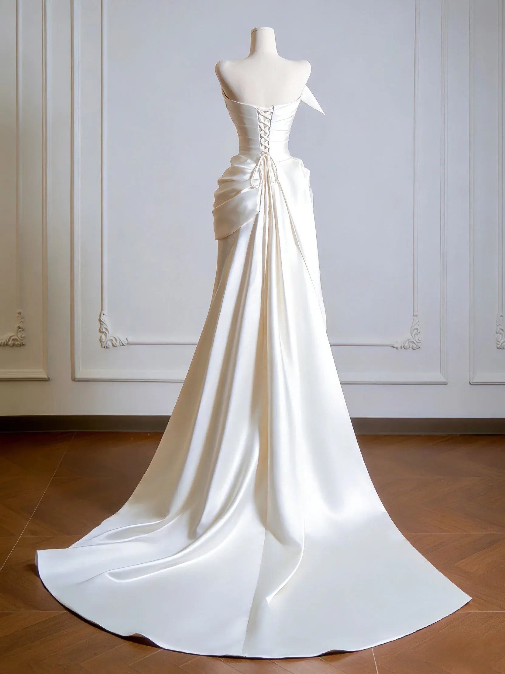 Elegant Mermaid Asymmetric Neck Sleeveless Draped Ivory Maxi Prom Dress for Women Custom