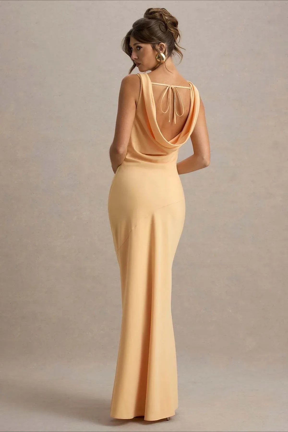 Elegant Mermaid Cowl-Neck Tie-Back Satin Sage Green Floor-Length Prom Dress
