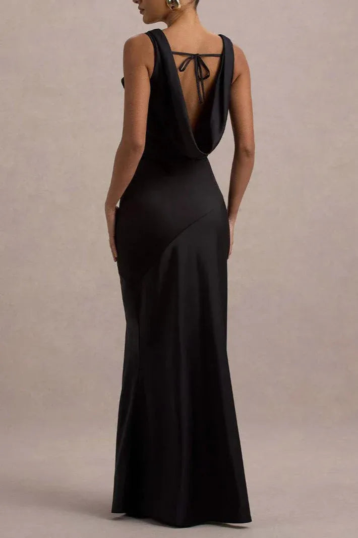Elegant Mermaid Cowl-Neck Tie-Back Satin Sage Green Floor-Length Prom Dress
