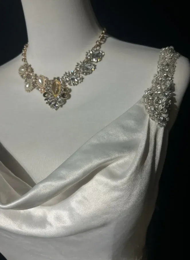 Elegant Mermaid Cowl Neck Sleeveless Beaded Ivory Maxi Prom Dress for Women Custom