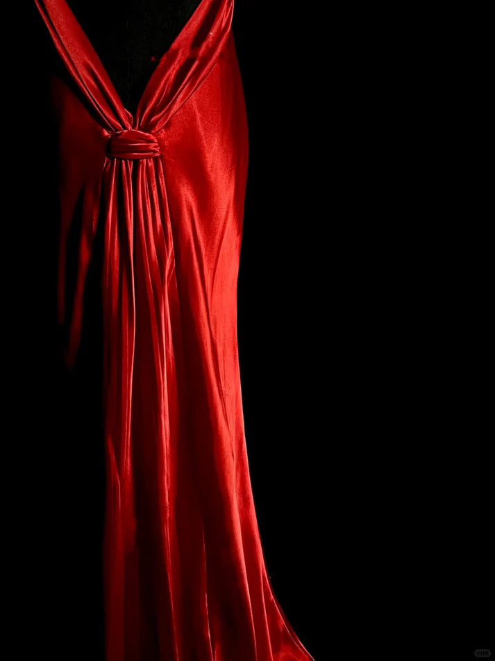 Elegant Mermaid Deep V Neck Satin Red Long Prom Dress Evening Dress
