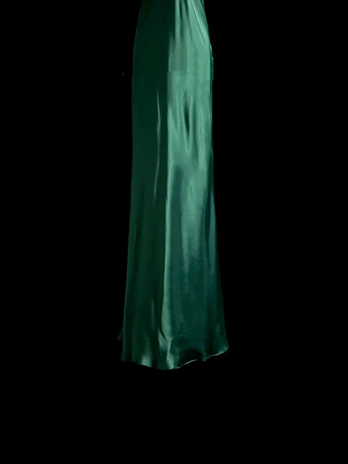 Elegant Mermaid Halter Satin Green Long Prom Dress Evening Dress With Rhinestones