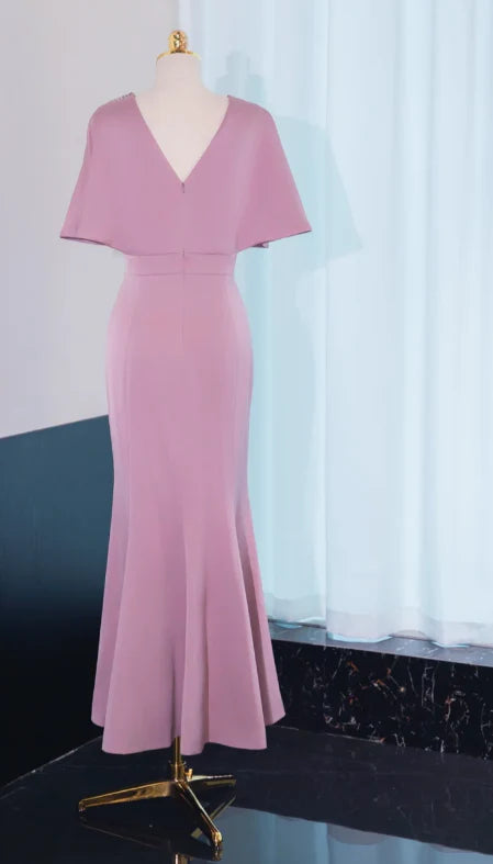 Elegant Mermaid Jewel Beaded Satin Dusty Pink Mother of the Bride Dresses