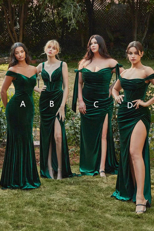 Elegant Mermaid Lace Up Back Velvet Green Floor Length Bridesmaid Dress