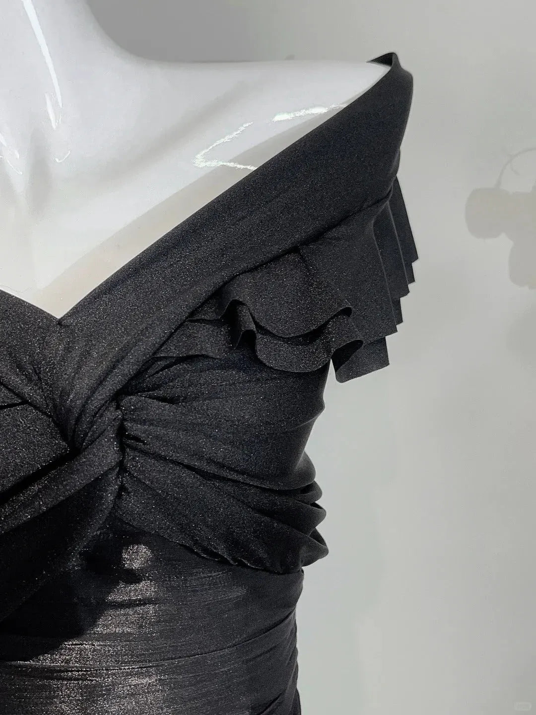 Elegant Mermaid Off-Shoulder Sleeveless Ruffled Satin Black Maxi Evening Dress