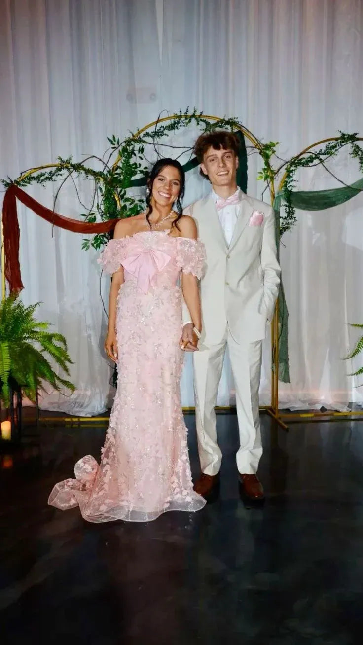 Elegant Mermaid Off-the-shoulder Applique Blush Evening Dress For Bride Hot Sale