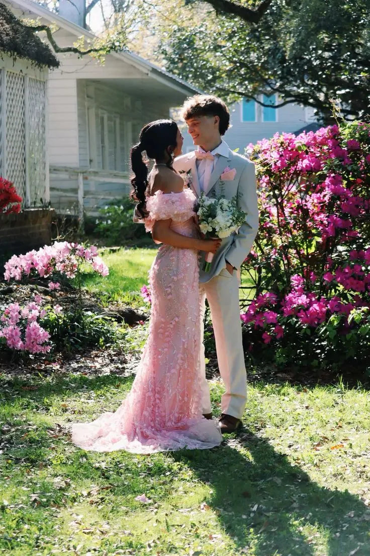 Elegant Mermaid Off-the-shoulder Applique Blush Evening Dress For Bride Hot Sale