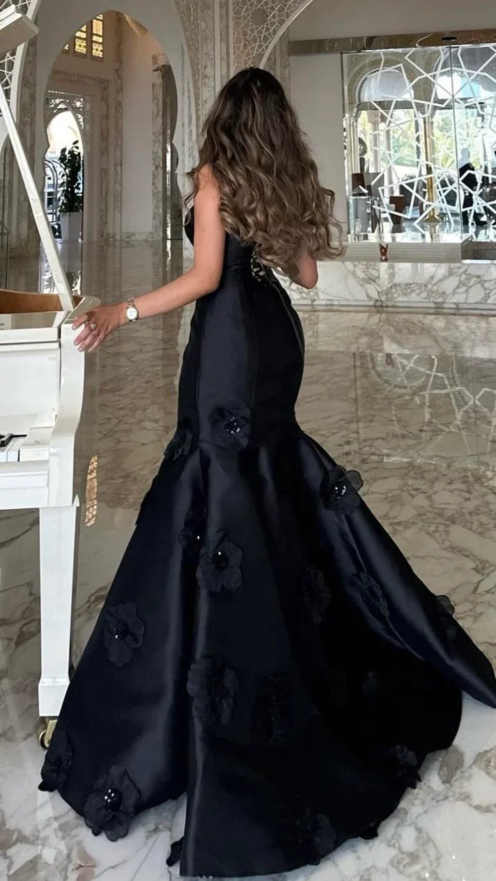 Elegant Mermaid Spaghetti Straps Applique Black Prom Dress Party Dress