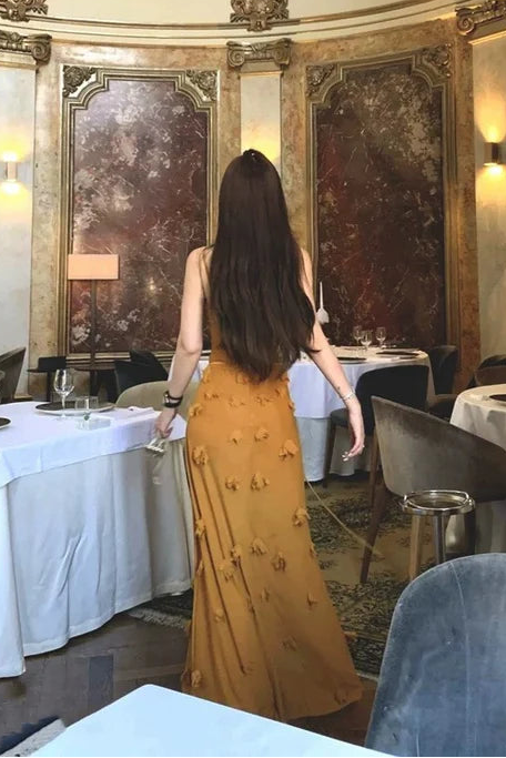 Elegant Mermaid Spaghetti Straps Chiffon Yellow Evening Dress Prom Dress